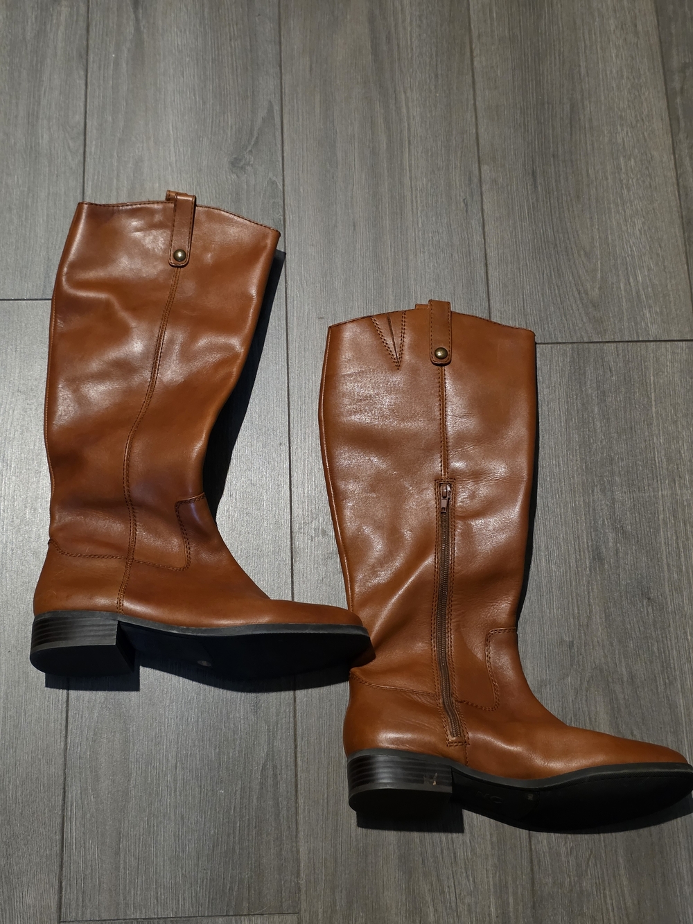 INC International Concepts Fawne Tall Leather Riding Boots in Cognac Brown